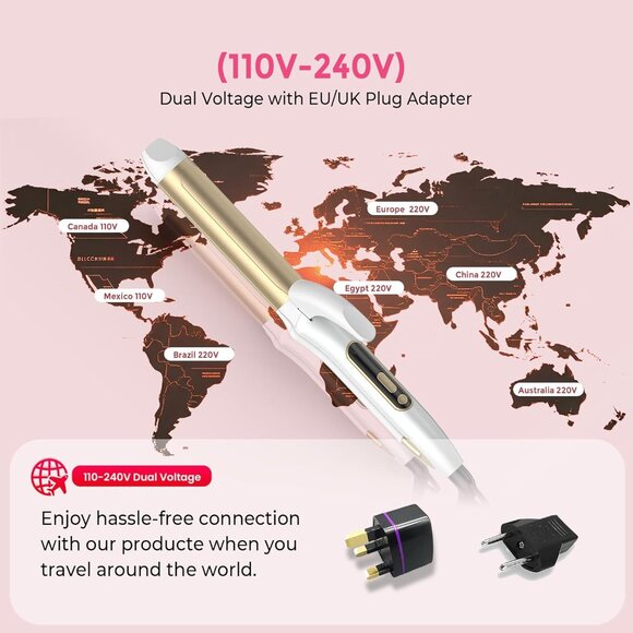 Travel Curling Iron, 2 in 1 Dual Voltage (110V-240V) 1.25 Inch Hair Curler - Picture 2 of 8